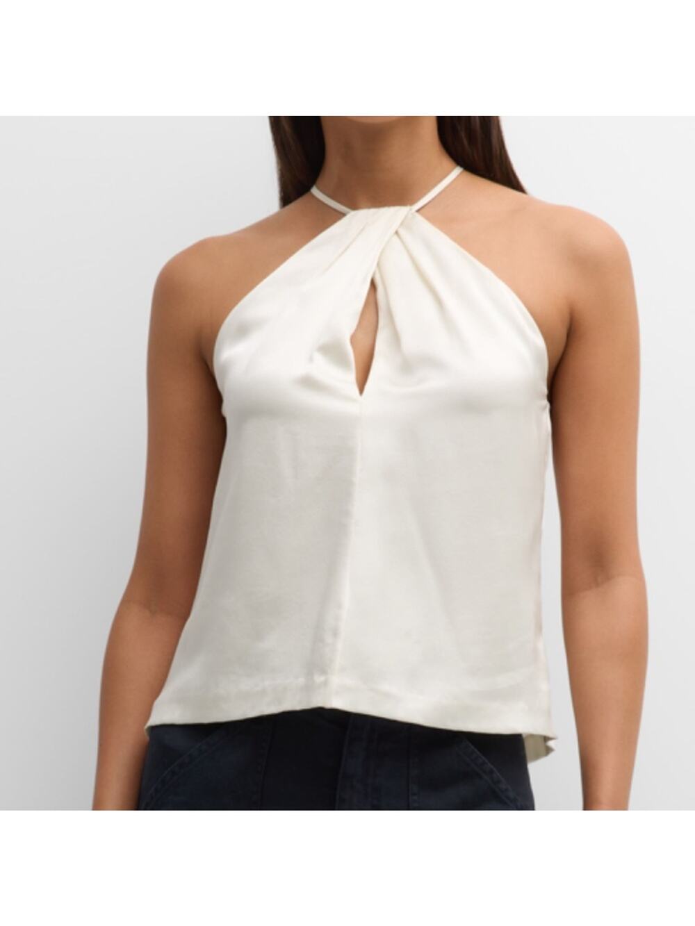 NWT NILI LOTAN Edwige Halter Keyhole Silk Top *stained* Ivory Women’s XL
